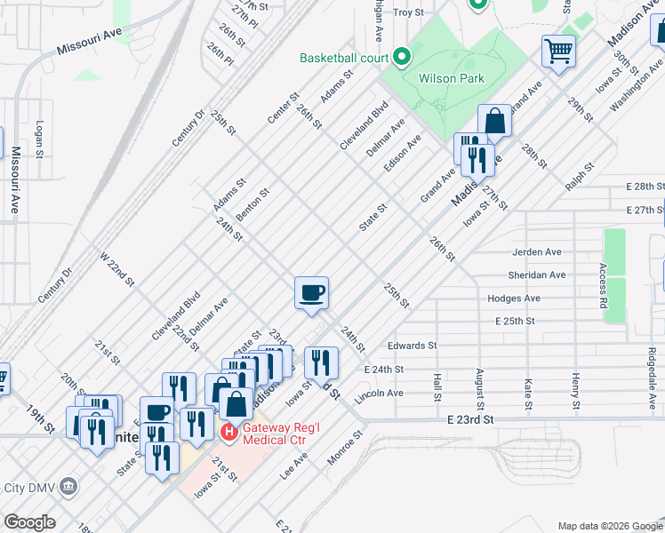 map of restaurants, bars, coffee shops, grocery stores, and more near 2424 State Street in Granite City