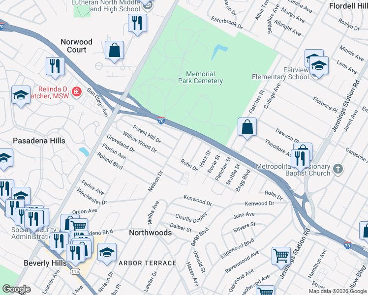 map of restaurants, bars, coffee shops, grocery stores, and more near 4711 Upshaw Street in St. Louis