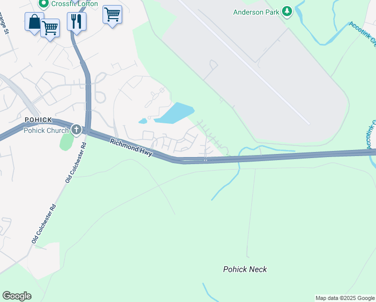 map of restaurants, bars, coffee shops, grocery stores, and more near 7021 Stone Inlet Drive in Fort Belvoir