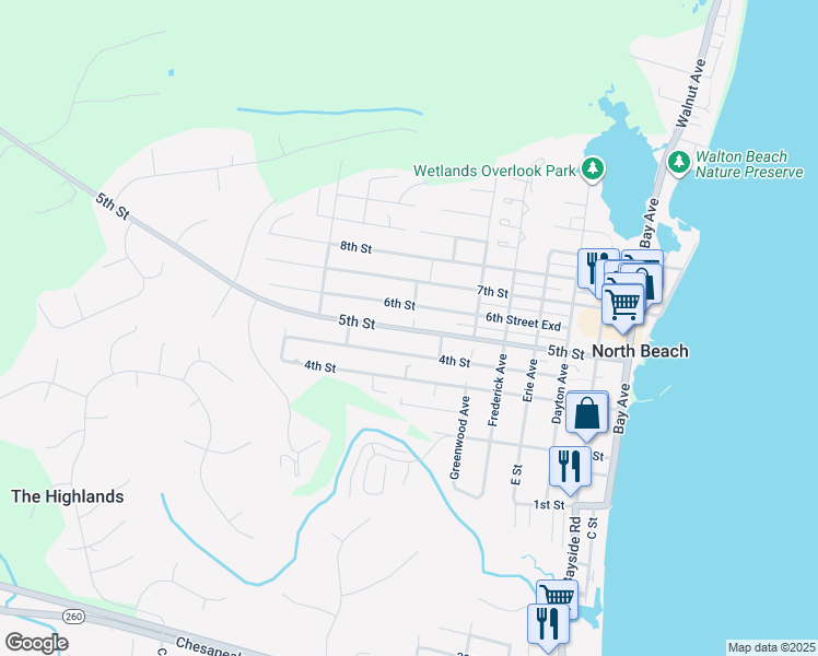 map of restaurants, bars, coffee shops, grocery stores, and more near in Rose Haven