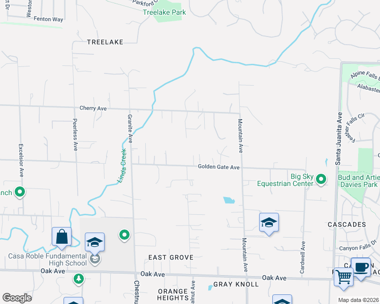 map of restaurants, bars, coffee shops, grocery stores, and more near 9319 Golden Gate Avenue in Orangevale