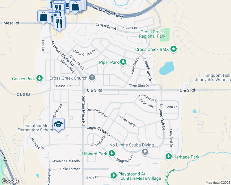 map of restaurants, bars, coffee shops, grocery stores, and more near 7276 Josh Byers Way in Fountain