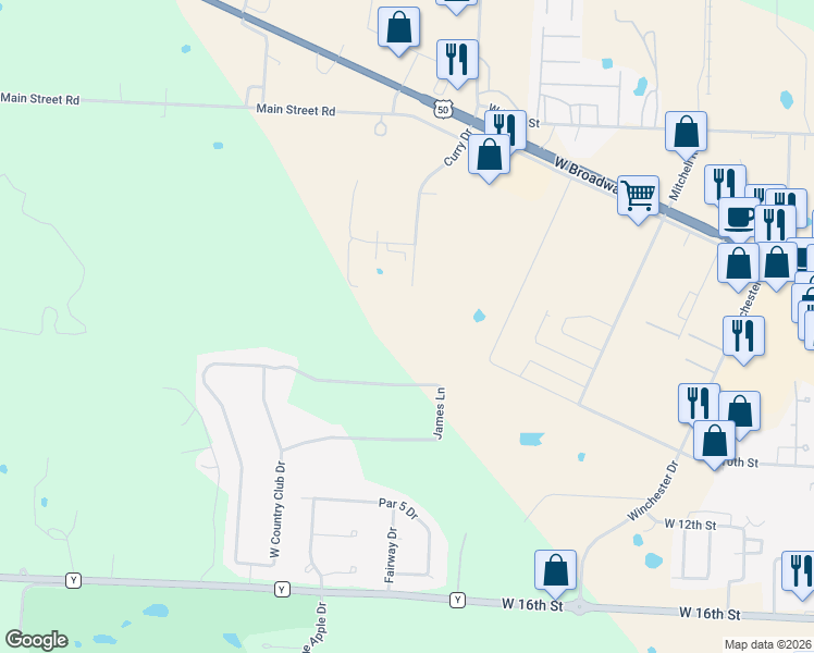 map of restaurants, bars, coffee shops, grocery stores, and more near 305 Curry Drive in Sedalia