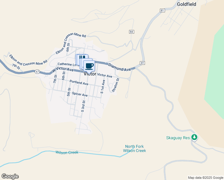 map of restaurants, bars, coffee shops, grocery stores, and more near 205 Straton Street in Victor