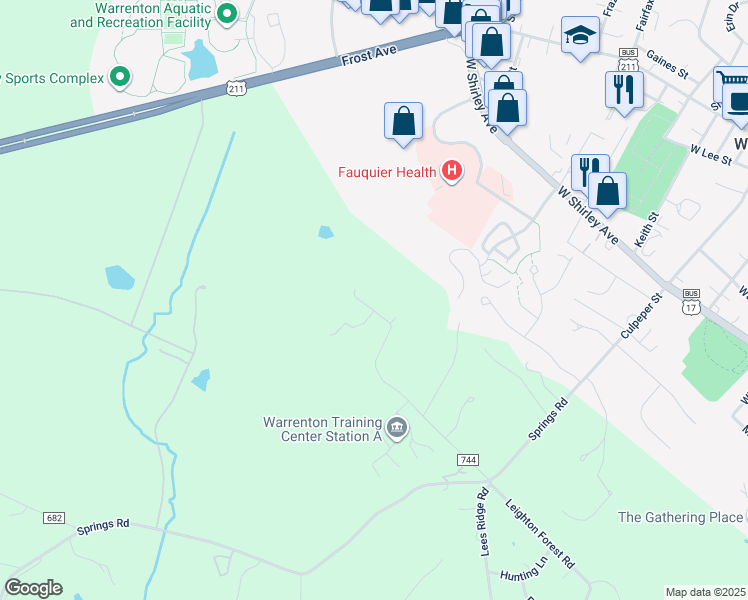 map of restaurants, bars, coffee shops, grocery stores, and more near 8019 Shipmadilly Lane in Warrenton