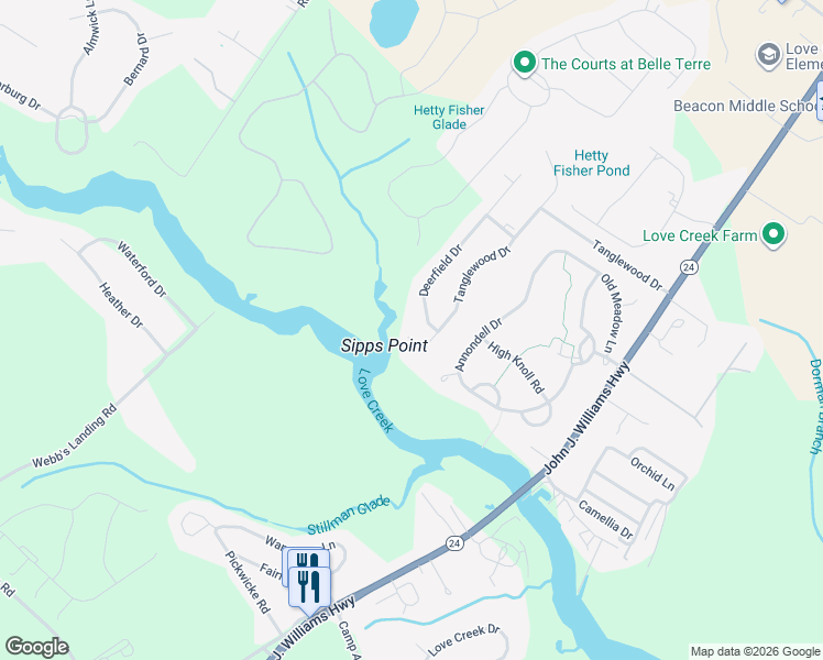 map of restaurants, bars, coffee shops, grocery stores, and more near 5 Deerfield Drive in Lewes