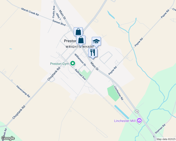 map of restaurants, bars, coffee shops, grocery stores, and more near 122 Williamson Street in Preston