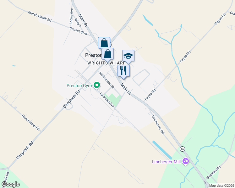 map of restaurants, bars, coffee shops, grocery stores, and more near 124 Williamson Street in Preston