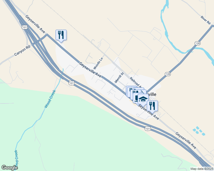 map of restaurants, bars, coffee shops, grocery stores, and more near 109 Renz Lane in Geyserville