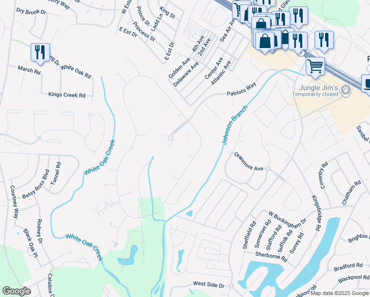 map of restaurants, bars, coffee shops, grocery stores, and more near 6 Excalibur Court in Rehoboth Beach