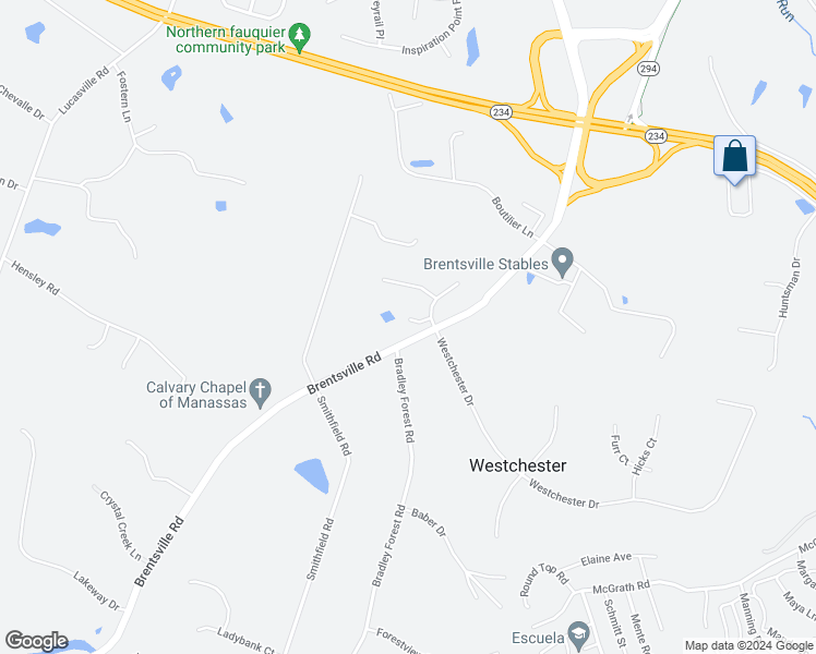 map of restaurants, bars, coffee shops, grocery stores, and more near 11360 Estates View Lane in Manassas