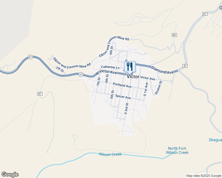 map of restaurants, bars, coffee shops, grocery stores, and more near 412 West Portland in Victor