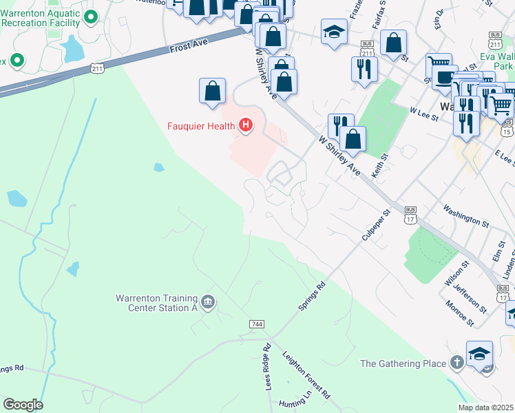 map of restaurants, bars, coffee shops, grocery stores, and more near 258 Carriage Chase Circle in Warrenton