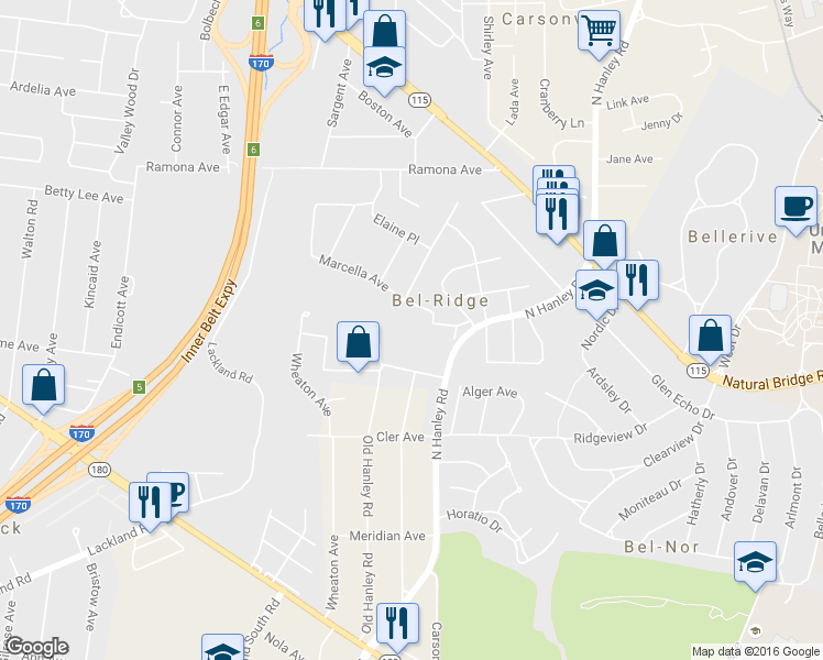 map of restaurants, bars, coffee shops, grocery stores, and more near 8702 Wales Road in St. Louis