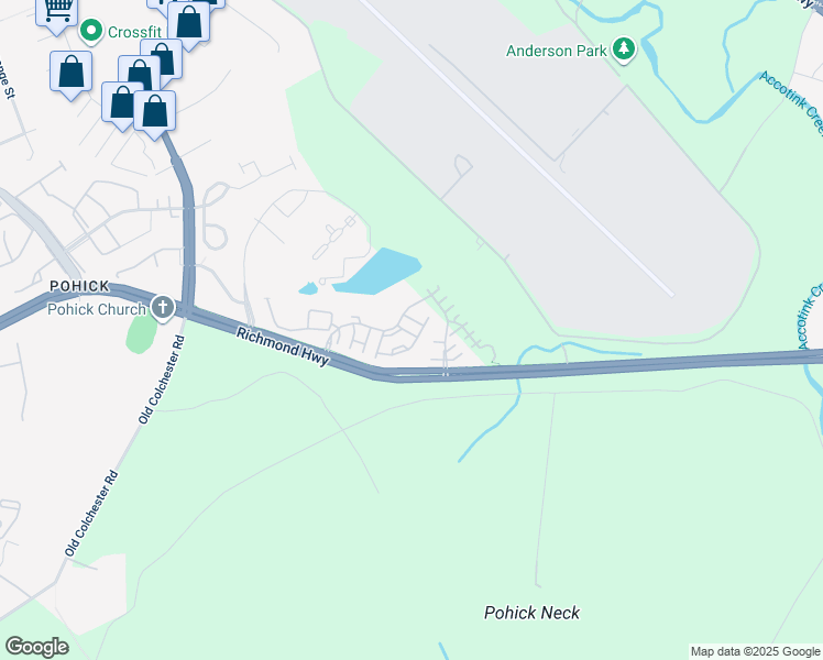 map of restaurants, bars, coffee shops, grocery stores, and more near 9123 Lake Tower Lane in Fort Belvoir