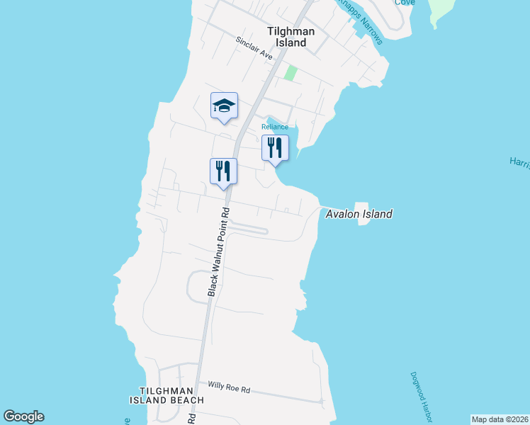 map of restaurants, bars, coffee shops, grocery stores, and more near 21451 Wharf Road in Tilghman Island