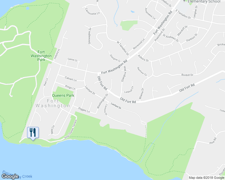 map of restaurants, bars, coffee shops, grocery stores, and more near 13110 Ridge Brook Court in Fort Washington