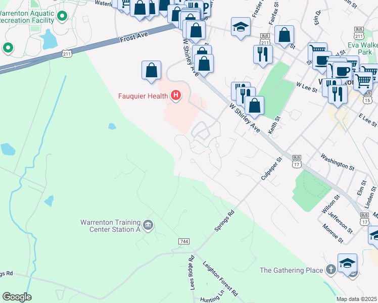 map of restaurants, bars, coffee shops, grocery stores, and more near 226 Carriage Chase Circle in Warrenton