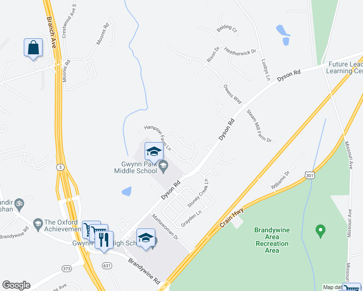 map of restaurants, bars, coffee shops, grocery stores, and more near 8017 Dorado Terrace in Brandywine