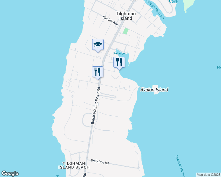 map of restaurants, bars, coffee shops, grocery stores, and more near 21433 Wharf Rd in Tilghman Island
