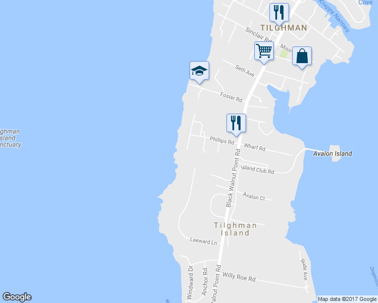 map of restaurants, bars, coffee shops, grocery stores, and more near 5753 Tilghman Beach Drive in Tilghman Island