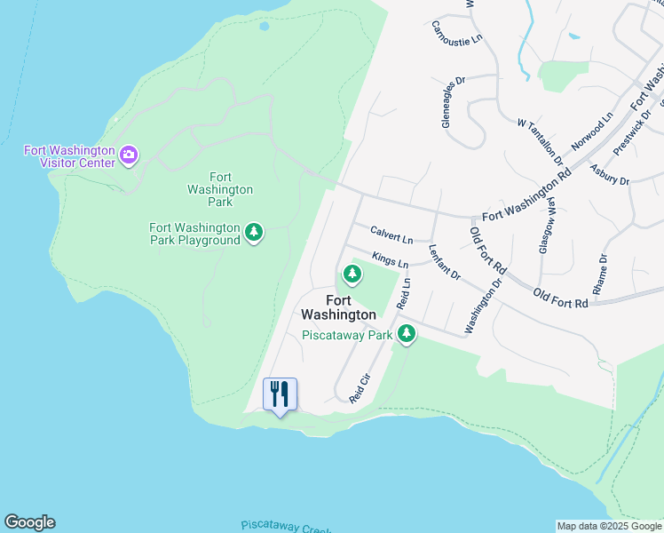 map of restaurants, bars, coffee shops, grocery stores, and more near 13227 Warburton Drive in Fort Washington