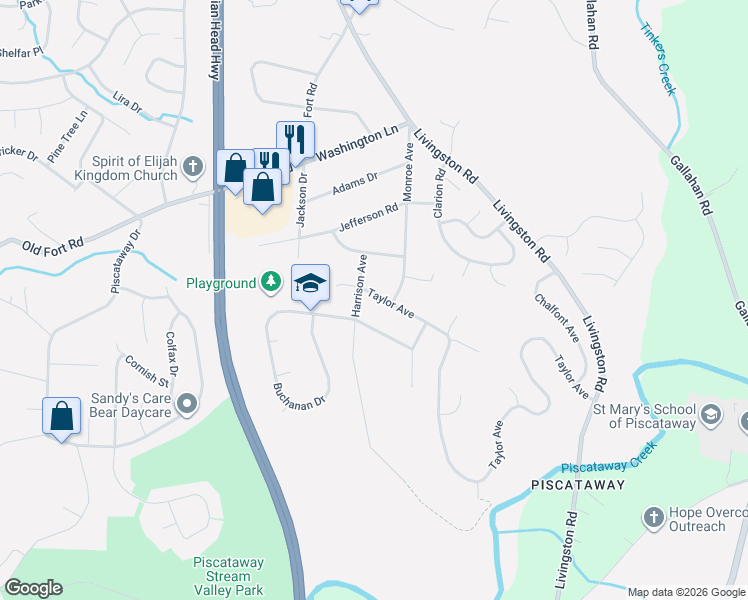 map of restaurants, bars, coffee shops, grocery stores, and more near 1403 Taylor Avenue in Fort Washington