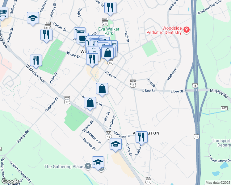 map of restaurants, bars, coffee shops, grocery stores, and more near 91B Leeds Court East in Warrenton