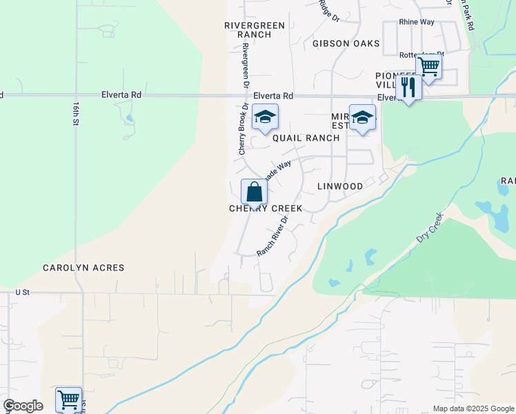 map of restaurants, bars, coffee shops, grocery stores, and more near 2040 Colonnade Way in Elverta