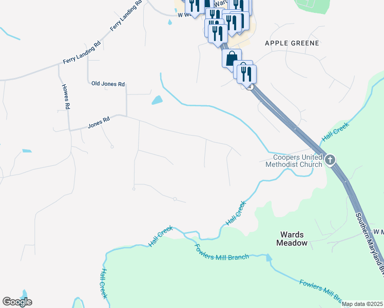 map of restaurants, bars, coffee shops, grocery stores, and more near 9586 Owen Lane in Dunkirk
