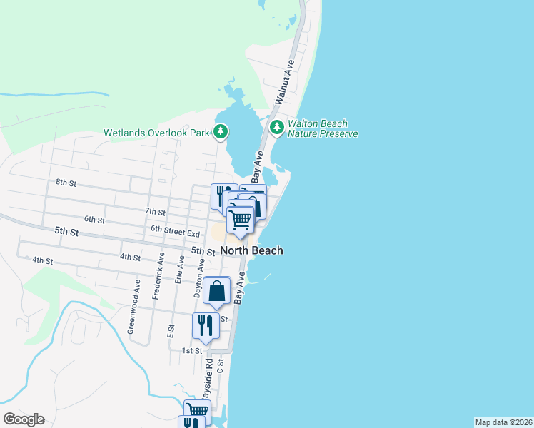 map of restaurants, bars, coffee shops, grocery stores, and more near 9216 Atlantic Avenue in North Beach