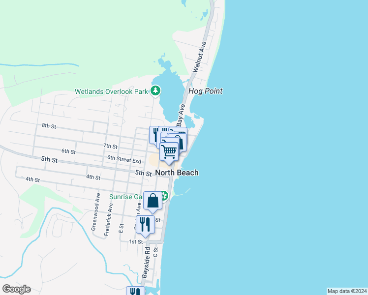 map of restaurants, bars, coffee shops, grocery stores, and more near 9217 Annapolis Avenue in North Beach