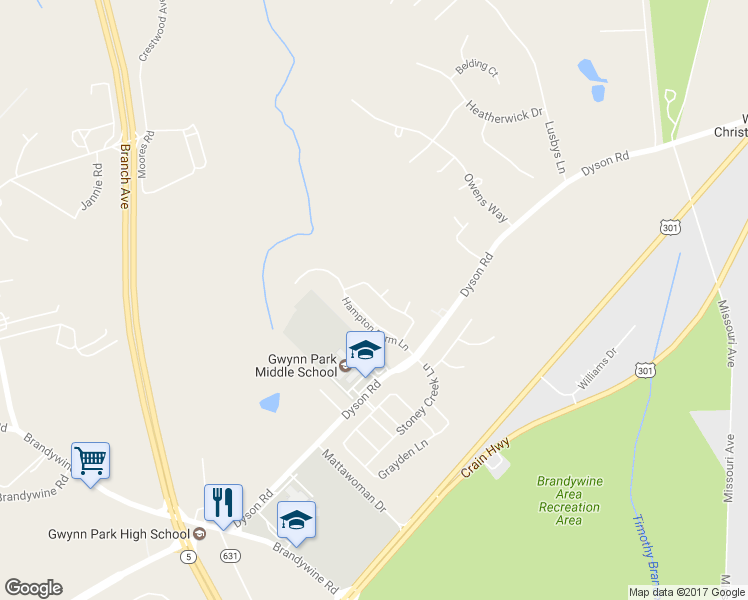 map of restaurants, bars, coffee shops, grocery stores, and more near 8013 Dorado Terrace in Brandywine