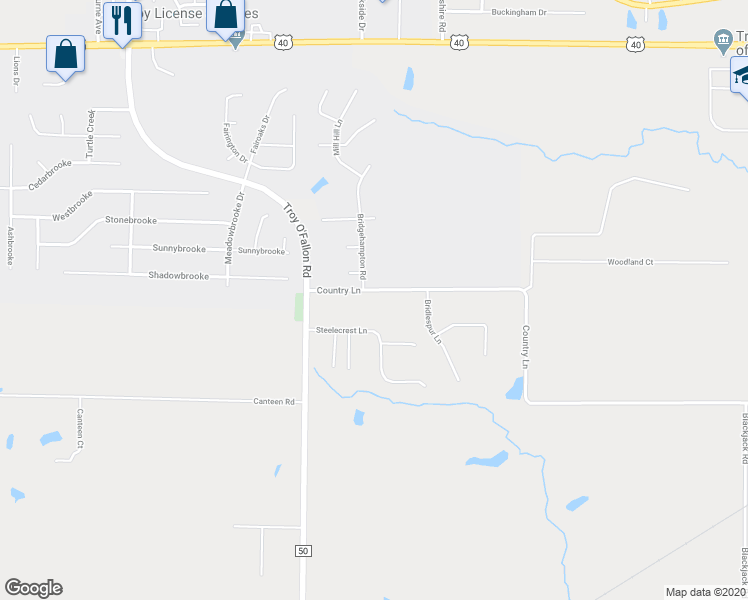 map of restaurants, bars, coffee shops, grocery stores, and more near 8450 Country Lane in Troy