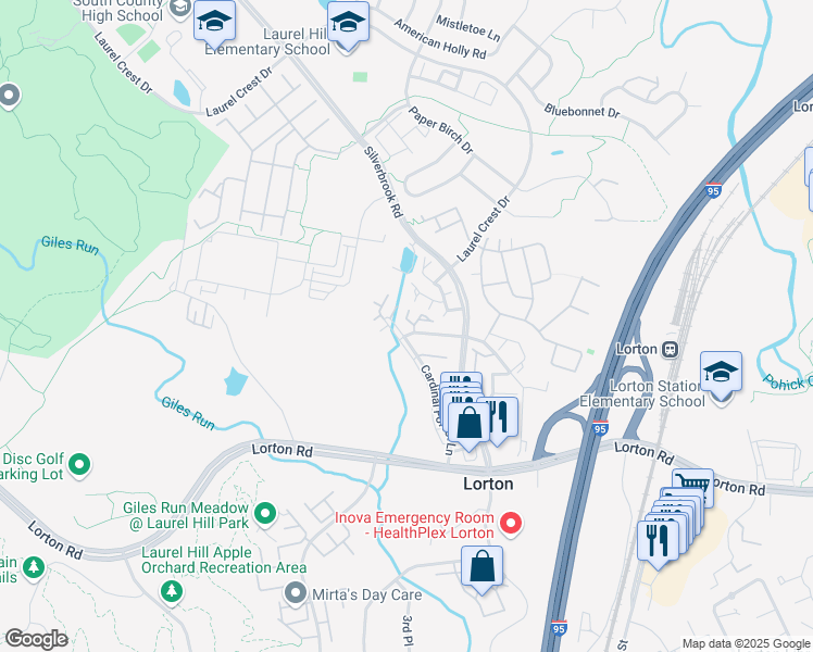 map of restaurants, bars, coffee shops, grocery stores, and more near 9228 Deer Crossing in Lorton