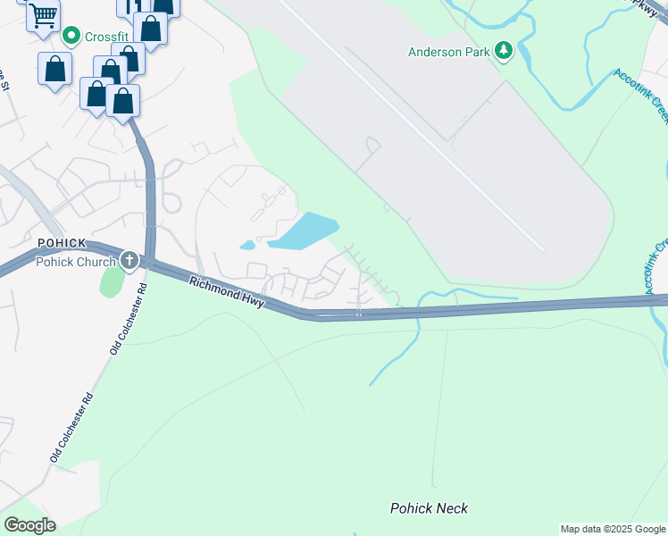 map of restaurants, bars, coffee shops, grocery stores, and more near 9103 Park Cove Drive in Fort Belvoir