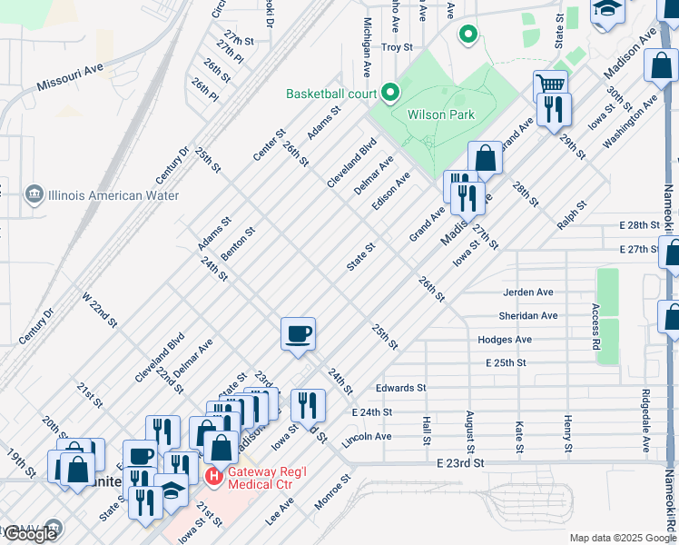 map of restaurants, bars, coffee shops, grocery stores, and more near 2511 State Street in Granite City