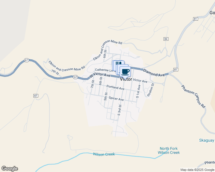 map of restaurants, bars, coffee shops, grocery stores, and more near 5th Street in Victor