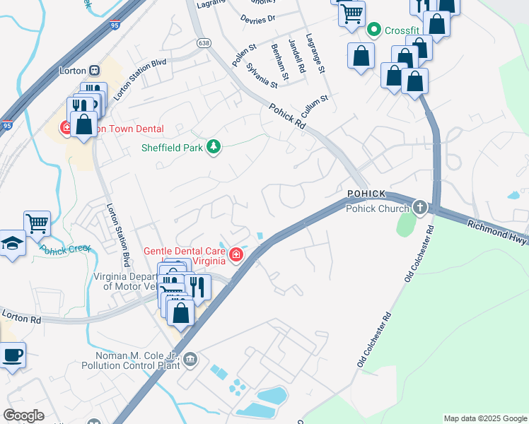 map of restaurants, bars, coffee shops, grocery stores, and more near 7588 Aspenpark Road in Lorton