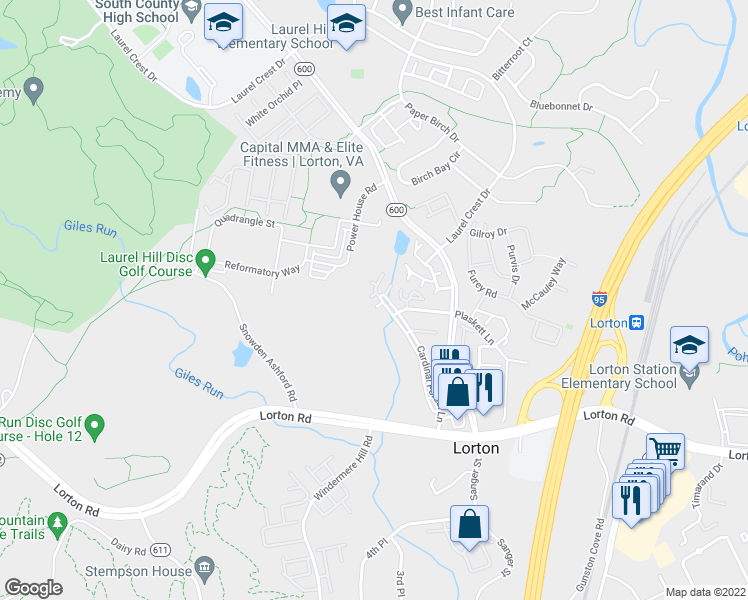 map of restaurants, bars, coffee shops, grocery stores, and more near 8315 Sanderling Way in Lorton
