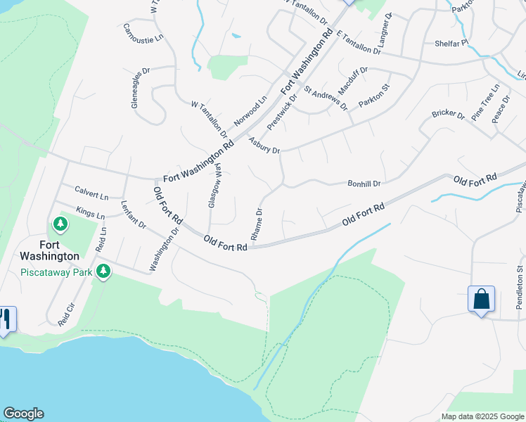 map of restaurants, bars, coffee shops, grocery stores, and more near 13108 Rhame Drive in Fort Washington
