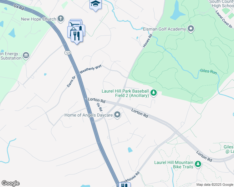 map of restaurants, bars, coffee shops, grocery stores, and more near 9103 Osprey Ridge Lane in Lorton