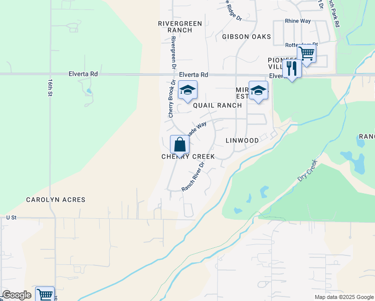 map of restaurants, bars, coffee shops, grocery stores, and more near 2040 Colonnade Way in Elverta