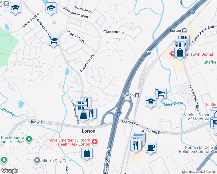 map of restaurants, bars, coffee shops, grocery stores, and more near 8173 McCauley Way in Lorton