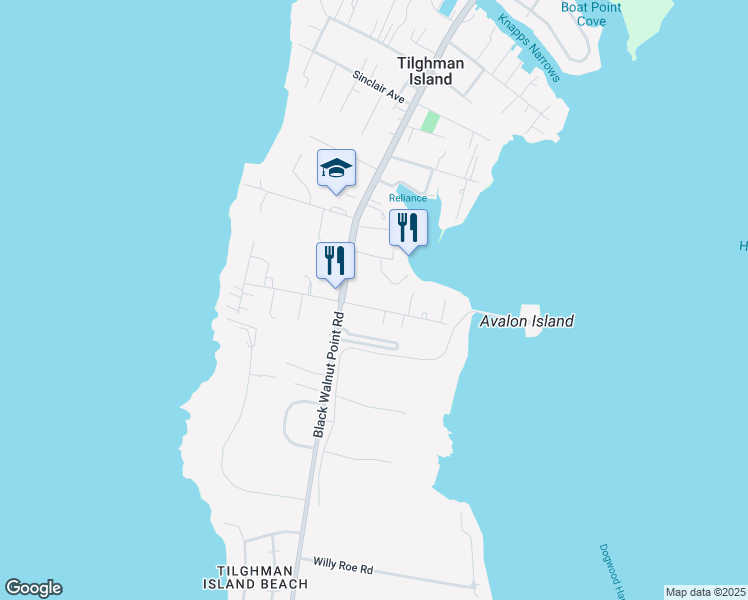 map of restaurants, bars, coffee shops, grocery stores, and more near 21424 Wharf Road in Tilghman Island