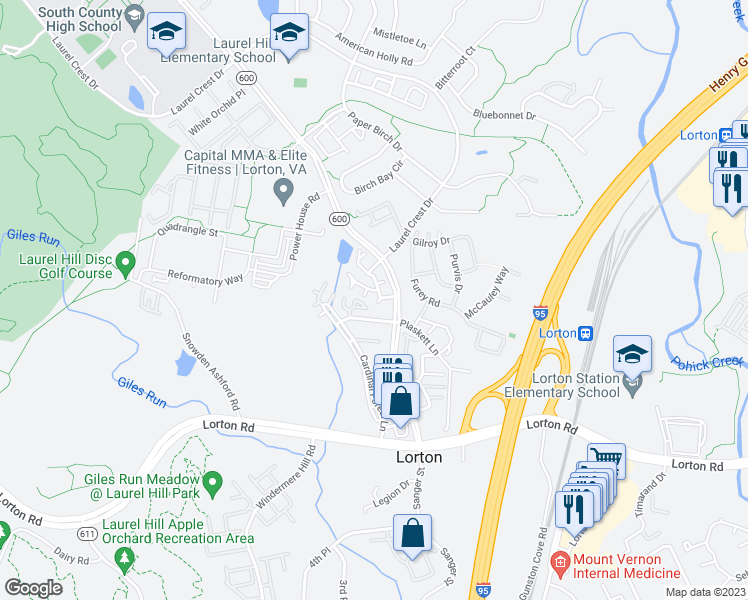 map of restaurants, bars, coffee shops, grocery stores, and more near 9116 Kelford Court in Lorton