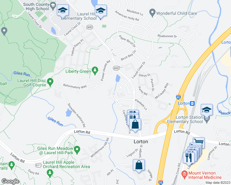 map of restaurants, bars, coffee shops, grocery stores, and more near 8311 Duck Hawk Way in Lorton