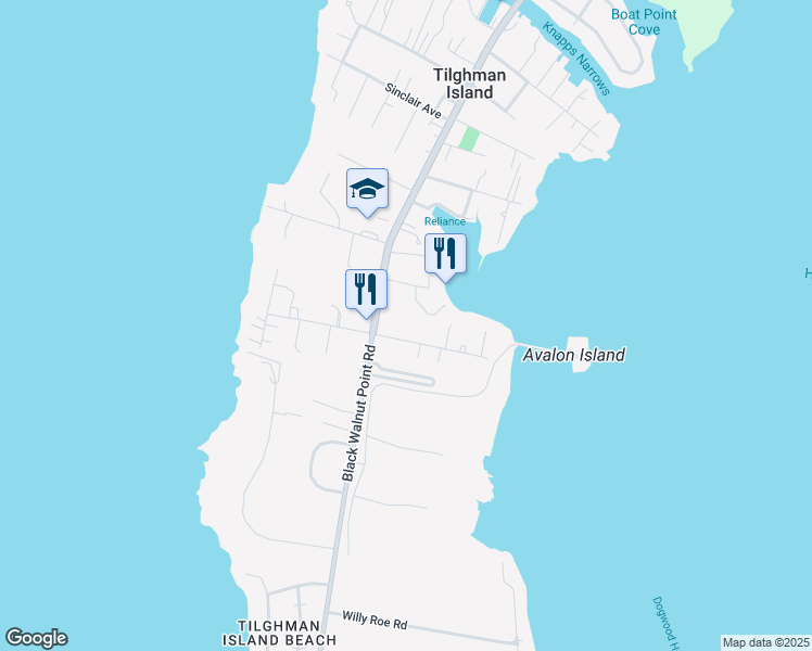 map of restaurants, bars, coffee shops, grocery stores, and more near 21424 Wharf Road in Tilghman Island