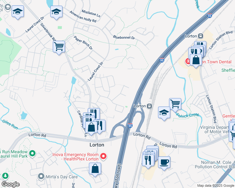 map of restaurants, bars, coffee shops, grocery stores, and more near 8170 McCauley Way in Lorton