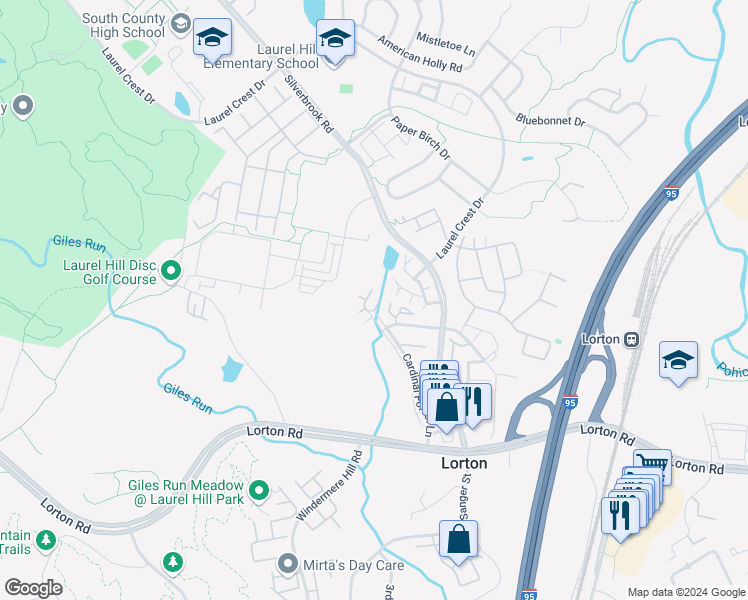 map of restaurants, bars, coffee shops, grocery stores, and more near 8306 Duck Hawk Way in Lorton